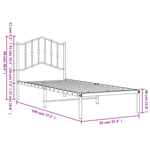 Metal Bed Frame with Headboard Black 90x190cm - Image 9