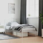 Metal Bed Frame with Headboard White 90x190cm