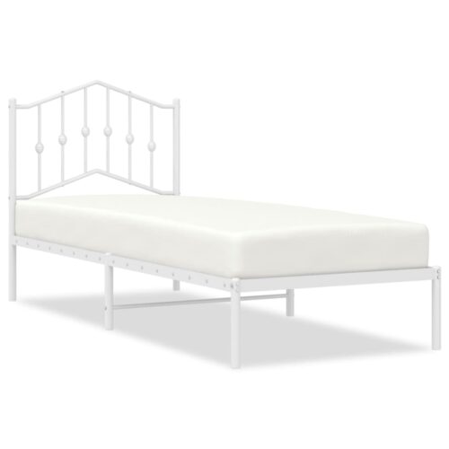 Metal Bed Frame with Headboard White 90x190cm - Image 2