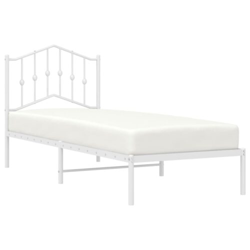 Metal Bed Frame with Headboard White 90x190cm - Image 3