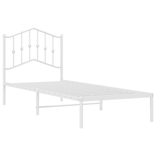Metal Bed Frame with Headboard White 90x190cm - Image 4