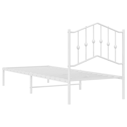 Metal Bed Frame with Headboard White 90x190cm - Image 7