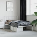 Metal Bed Frame with Headboard White 107x203cm King Single