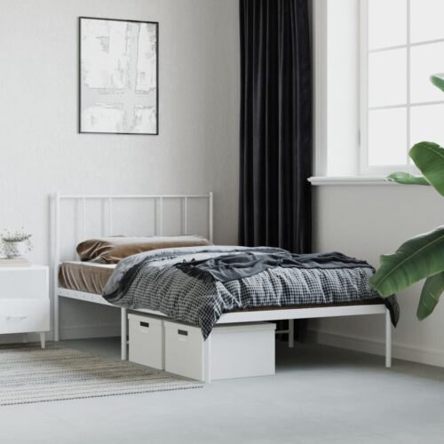 Metal Bed Frame with Headboard White 107x203cm King Single