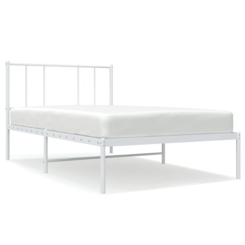Metal Bed Frame with Headboard White 107x203cm King Single - Image 2