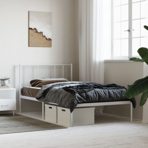 Metal Bed Frame with Headboard White 107x203cm King Single - Image 4