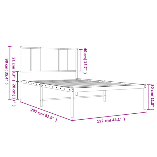 Metal Bed Frame with Headboard White 107x203cm King Single - Image 10