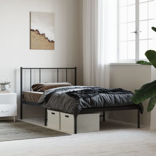 Metal Bed Frame with Headboard Black 107x203cm King Single