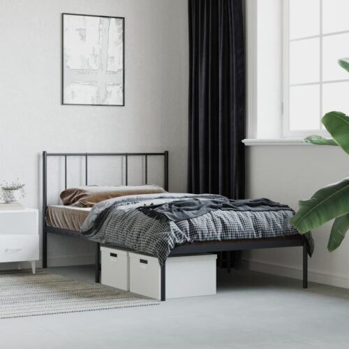 Metal Bed Frame with Headboard Black 107x203cm King Single - Image 4