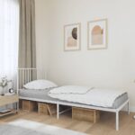 Metal Bed Frame with Headboard White 90x190cm