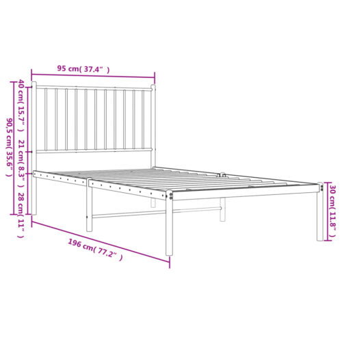 Metal Bed Frame with Headboard White 90x190cm - Image 9
