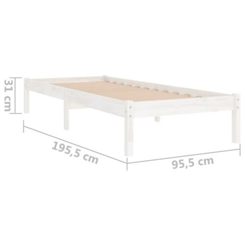 Bed Frame White Solid Wood 90x190cm - Image 8