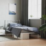 Metal Bed Frame with Headboard White 107x203cm King Single