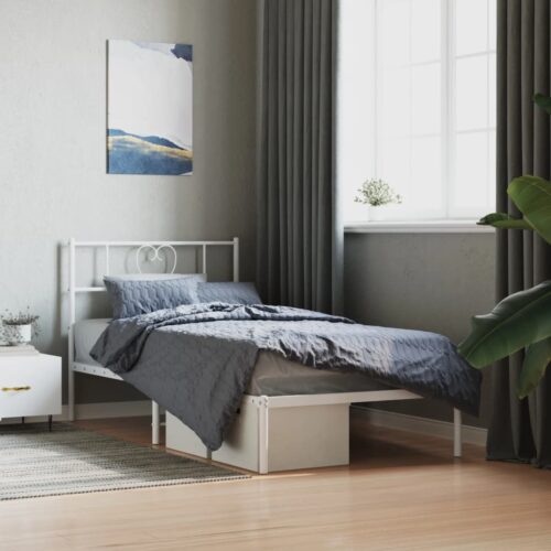 Metal Bed Frame with Headboard White 107x203cm King Single