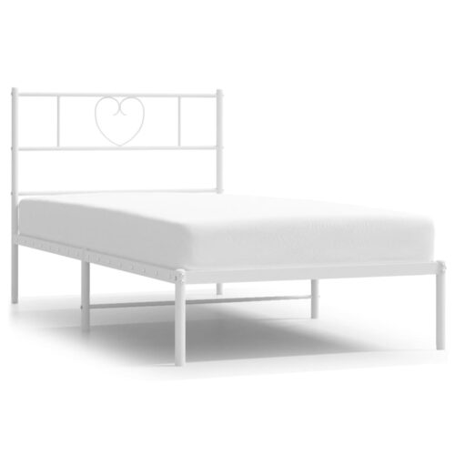 Metal Bed Frame with Headboard White 107x203cm King Single - Image 2
