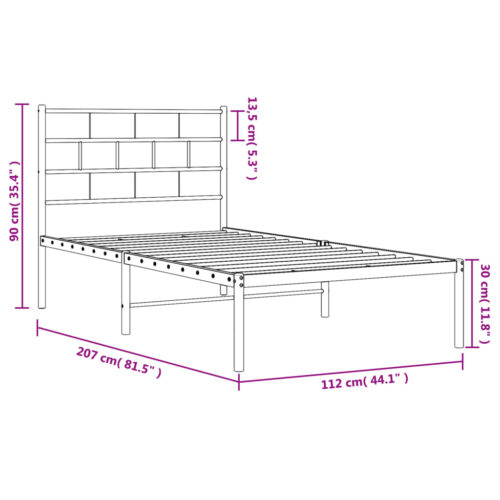 Metal Bed Frame with Headboard Black 107x203cm King Single - Image 9