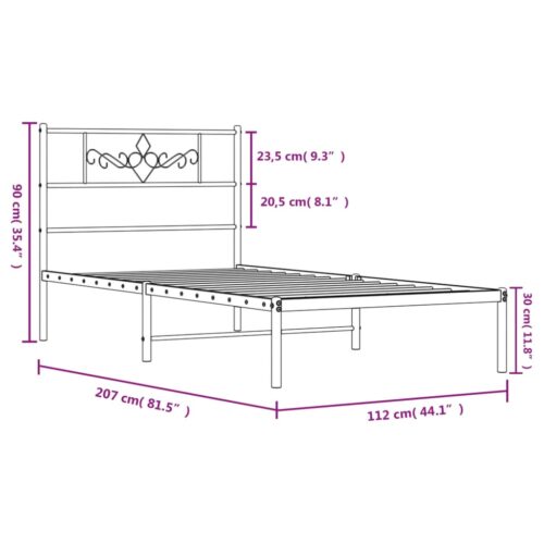 Metal Bed Frame with Headboard Black 107x203cm King Single - Image 9