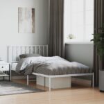 Metal Bed Frame with Headboard White 107x203cm King Single