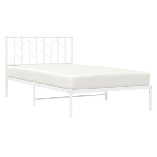 Metal Bed Frame with Headboard White 107x203cm King Single - Image 3