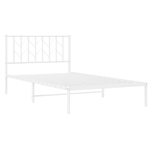 Metal Bed Frame with Headboard White 107x203cm King Single - Image 4