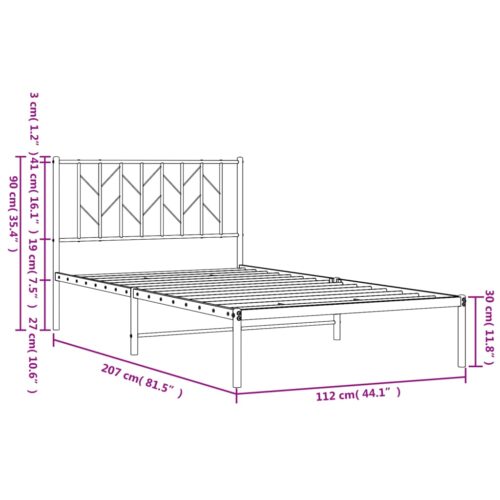 Metal Bed Frame with Headboard White 107x203cm King Single - Image 10