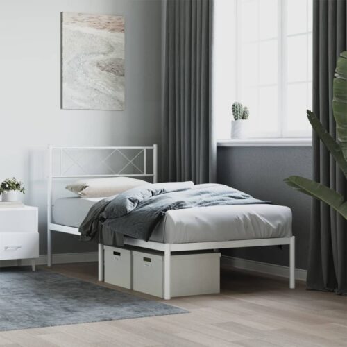 Metal Bed Frame with Headboard White 107x203cm King Single