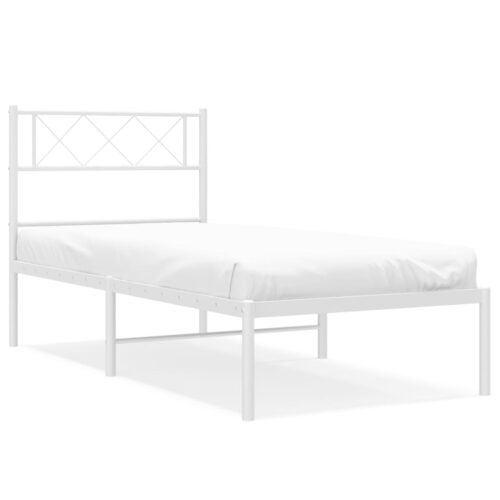 Metal Bed Frame with Headboard White 107x203cm King Single - Image 2