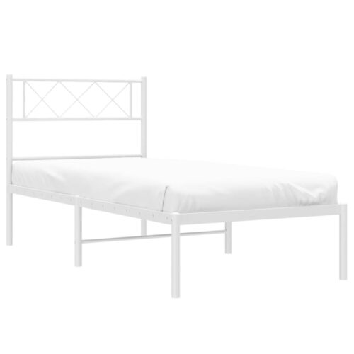 Metal Bed Frame with Headboard White 107x203cm King Single - Image 3