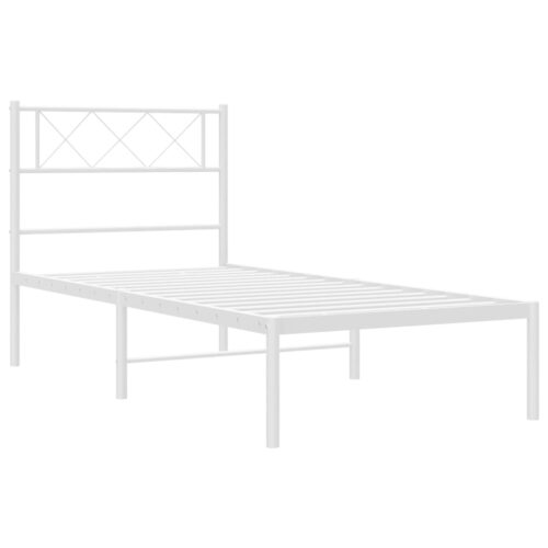 Metal Bed Frame with Headboard White 107x203cm King Single - Image 4