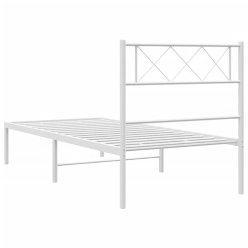 Metal Bed Frame with Headboard White 107x203cm King Single - Image 7