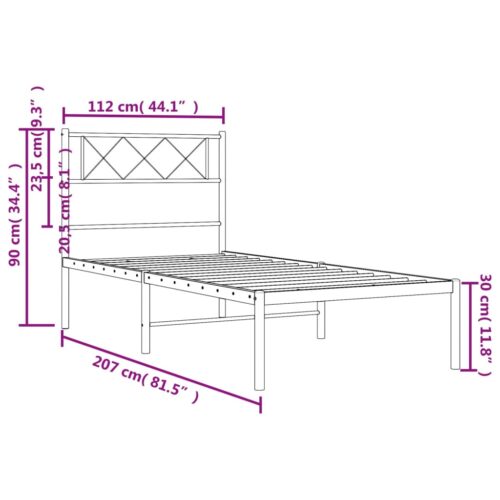 Metal Bed Frame with Headboard White 107x203cm King Single - Image 9