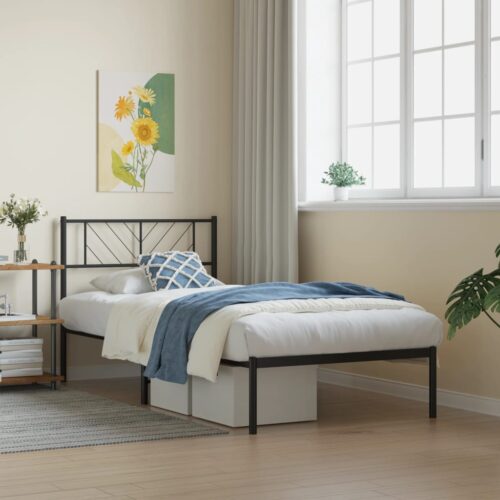 Metal Bed Frame with Headboard Black 107x203cm King Single