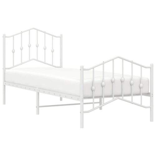 Metal Bed Frame with Footboard White 90x190cm - Image 3