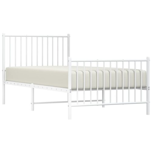 Metal Bed Frame with Footboard White 90x190cm - Image 3