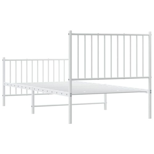 Metal Bed Frame with Footboard White 90x190cm - Image 7