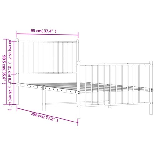 Metal Bed Frame with Footboard White 90x190cm - Image 9