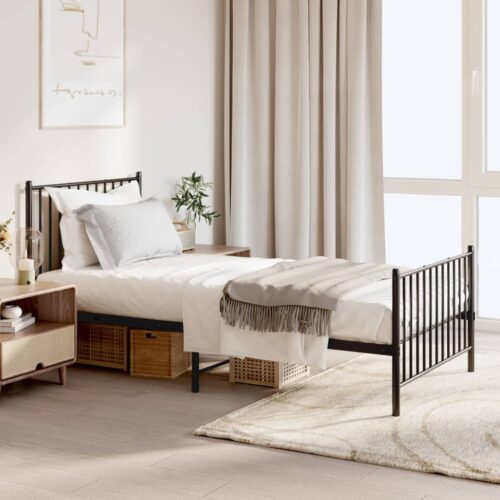 Metal Bed Frame with Footboard Black 90x190cm