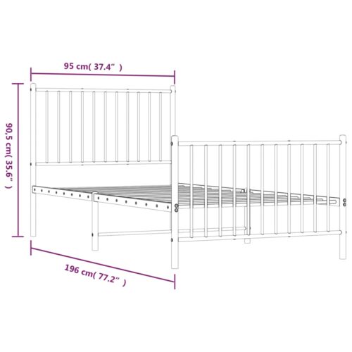 Metal Bed Frame with Footboard Black 90x190cm - Image 9