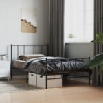 Metal Bed Frame with Footboard Black 107x203cm King Single