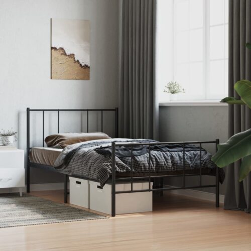 Metal Bed Frame with Footboard Black 107x203cm King Single