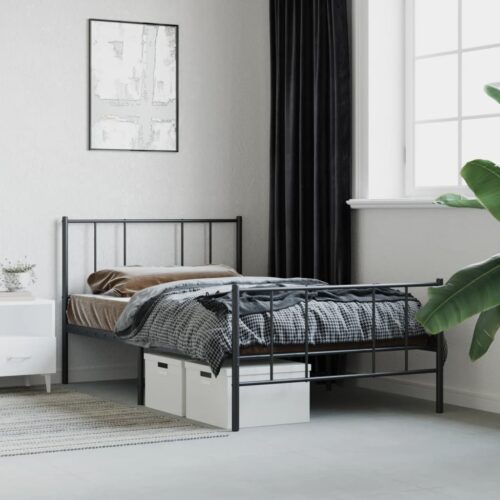 Metal Bed Frame with Footboard Black 107x203cm King Single - Image 4