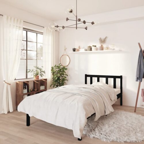 Bed Frame Black Solid Wood 90x190cm
