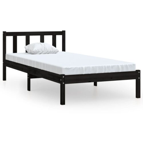 Bed Frame Black Solid Wood 90x190cm - Image 2