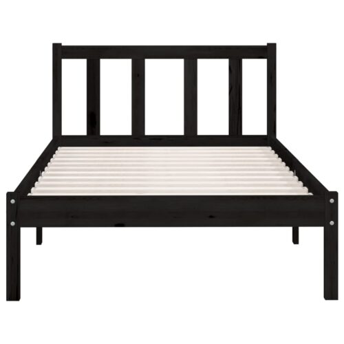 Bed Frame Black Solid Wood 90x190cm - Image 4