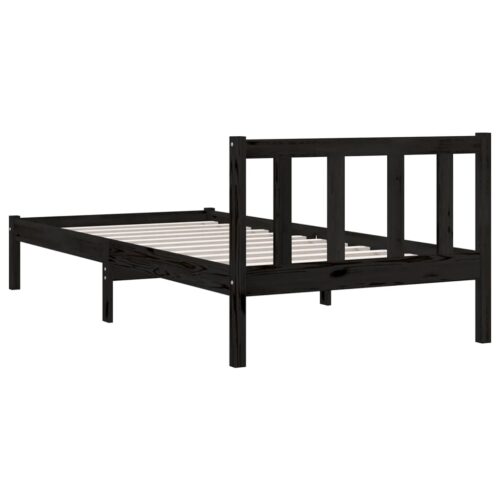 Bed Frame Black Solid Wood 90x190cm - Image 6