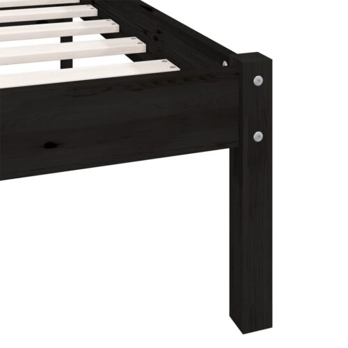 Bed Frame Black Solid Wood 90x190cm - Image 8