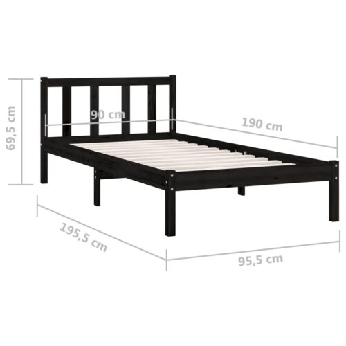 Bed Frame Black Solid Wood 90x190cm - Image 9