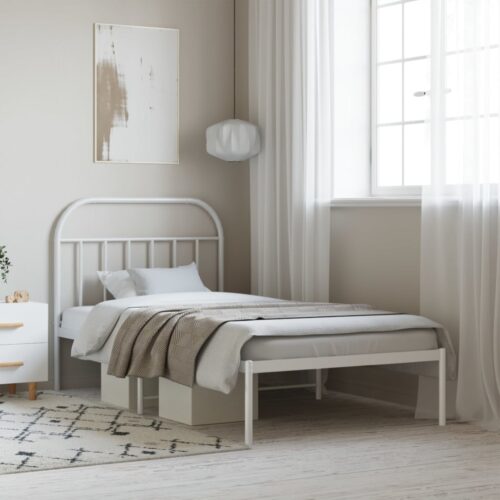 Metal Bed Frame with Headboard White 107x203cm King Single
