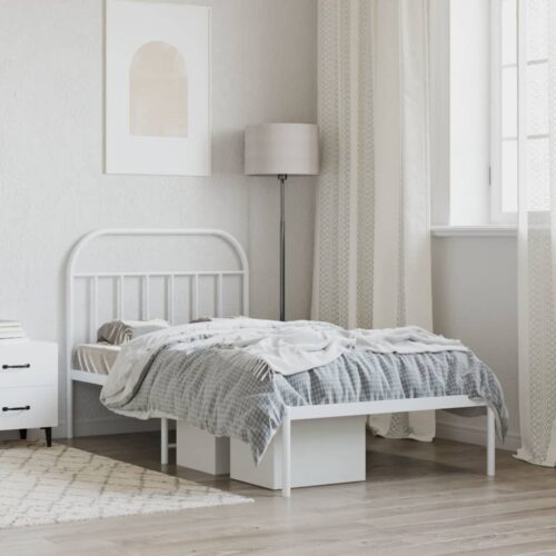 Metal Bed Frame with Headboard White 107x203cm King Single - Image 3