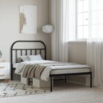 Metal Bed Frame with Headboard Black 107x203cm King Single